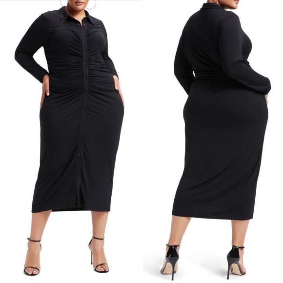 Good American Good Touch Button Front Ruched Midi Dress Black Size 3XL - Picture 11 of 12
